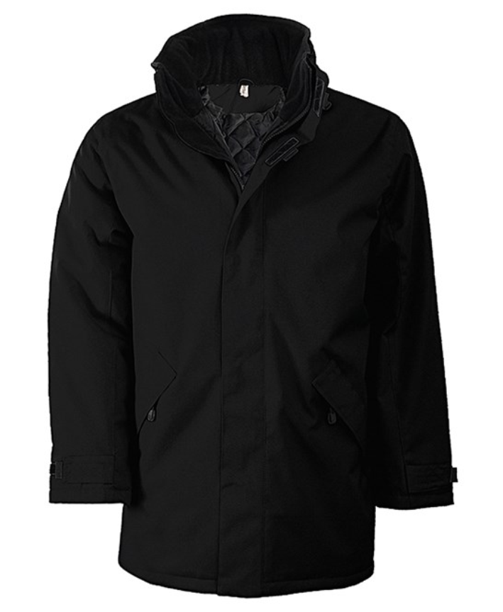 Quilted lined parka jacket with multiple pockets, embroidred logo left breast. Select the logo colour of your choice at checkout!