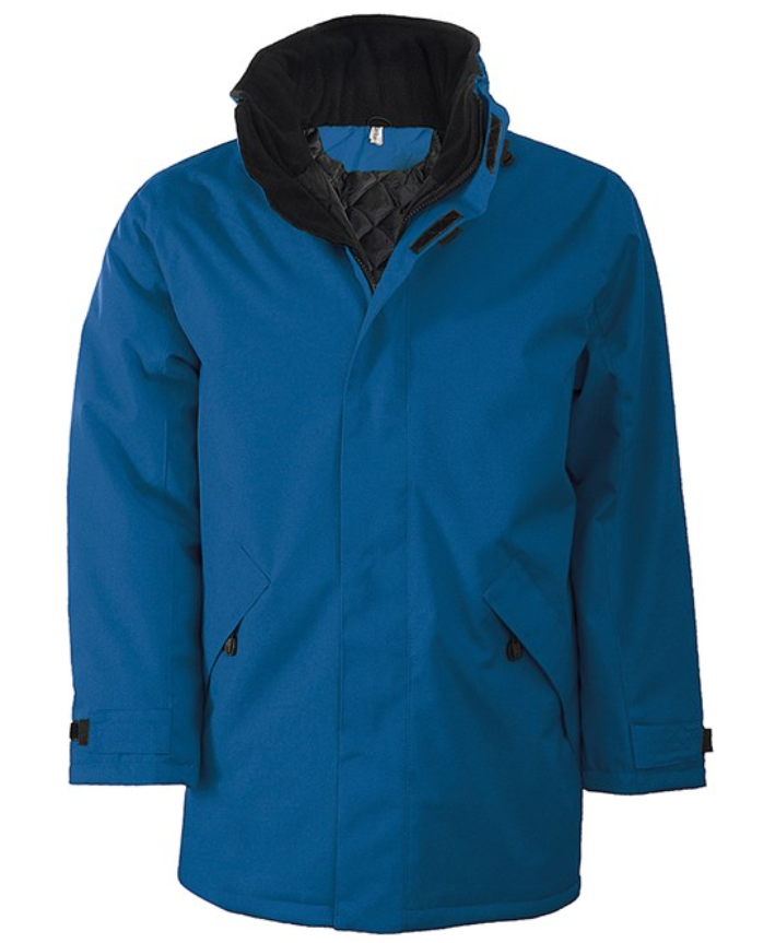 Quilted lined parka jacket with multiple pockets, embroidred logo left breast. Select the logo colour of your choice at checkout!